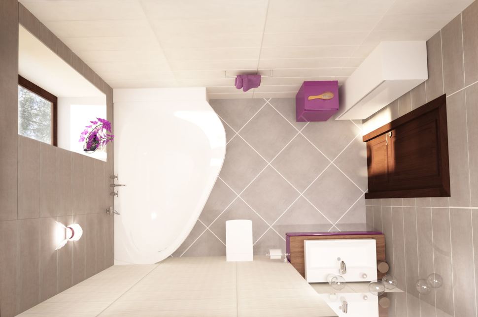 Дизайн-проект ванной комнаты 8 кв.м в доме с бирюзовыми оттенками, ванная, белый шкаф, раковина, зеркало, подвесные светильники