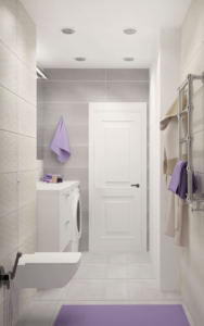 Дизайн-проект ванной комнаты 6 кв.м в белых и бежевых тонах, подвесной унитаз, белая тумба, раковина, зеркало